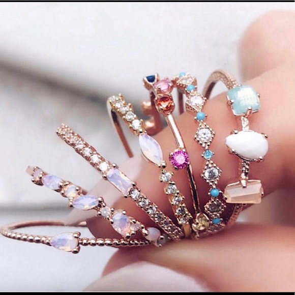 Simple Marquis CZ &Dot Opal Ring Gold-sz 6 or 7 - Picture 5 of 5